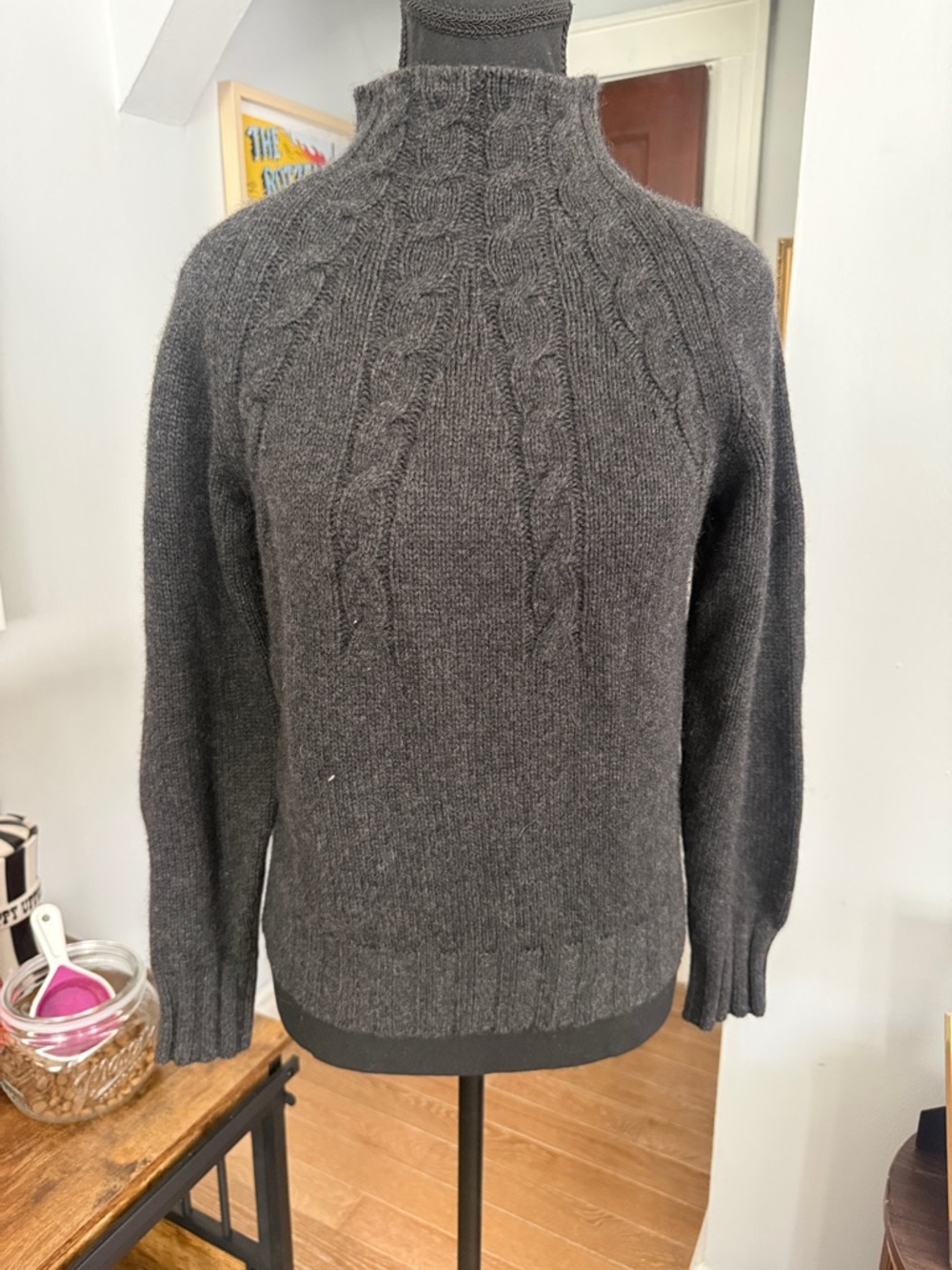 Classic Charcoal Cable Turtleneck Sweater - Women